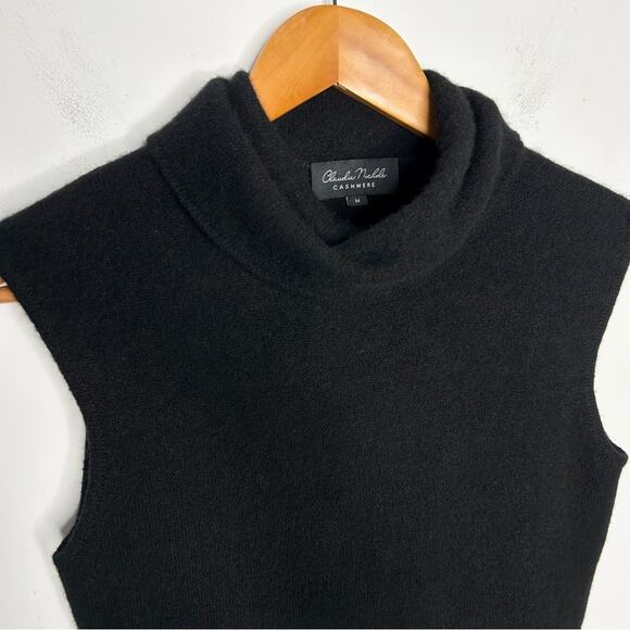 CLAUDIA NICHOLE Cashmere Size Medium Black Knit Turtleneck Top Quiet Luxury Chic - Picture 3 of 6